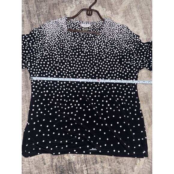 Allison Daley Women’s Short Sleeve Blouse - Black w. White Dots - Petite M - Picture 6 of 8